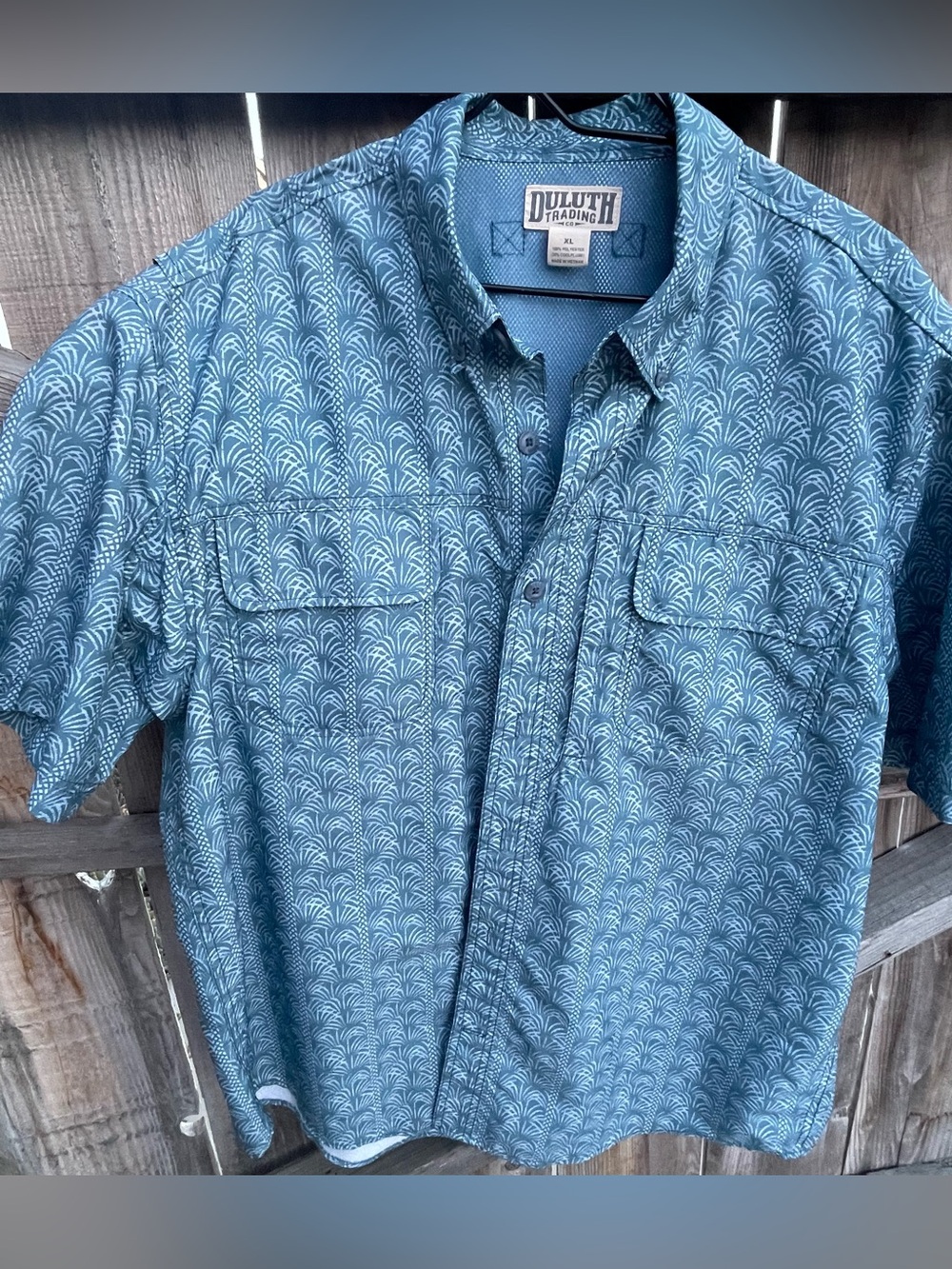 Duluth Trading Co Blue Vented Fishing Camp Shirt Button Front Men’s Pockets XL